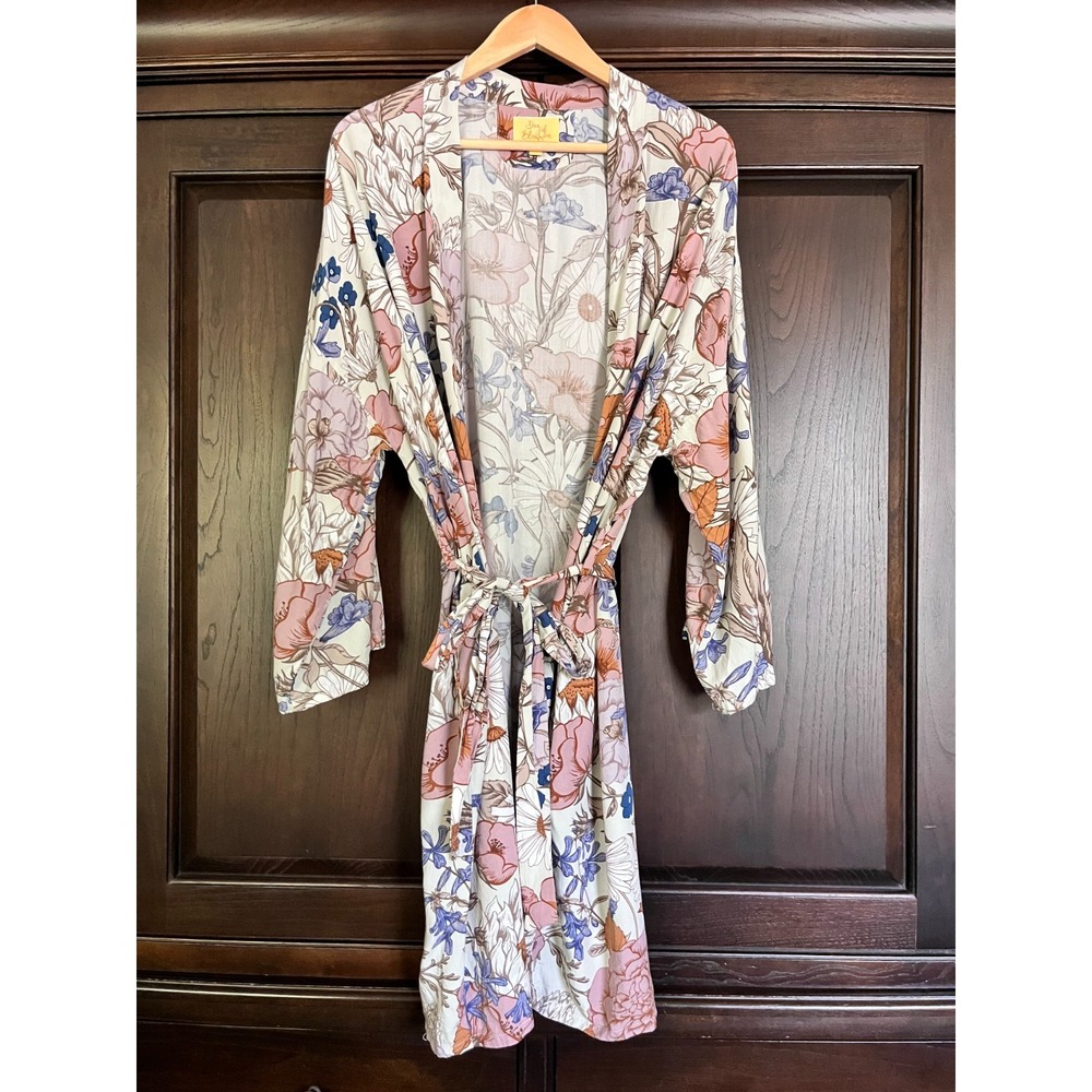 Day of Blossom 100% Rayon Belted Floral Kimono Robe 3/4 Sleeves Womens Size XL